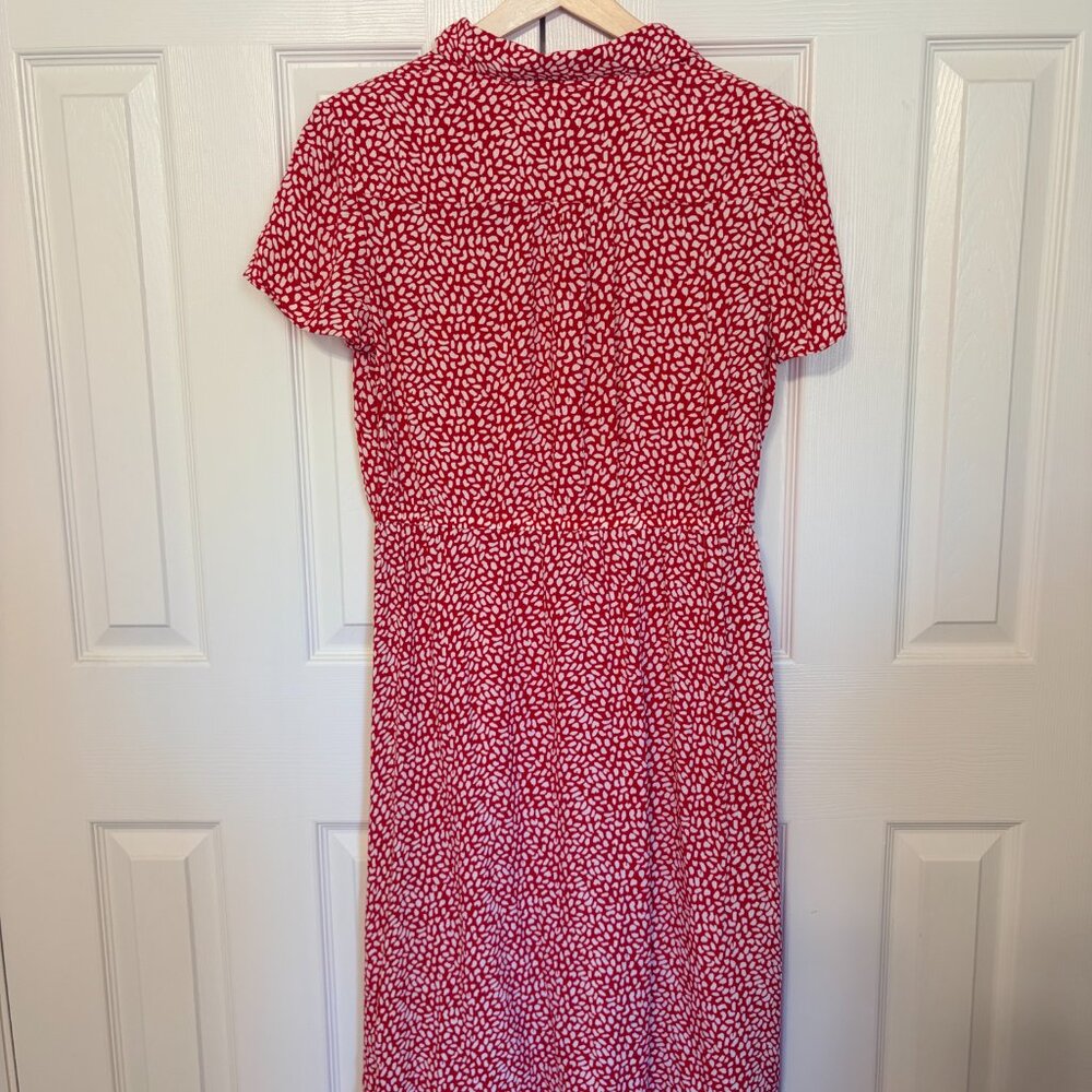Talbots Red White Leopard Polka Dot Tie-Waist Midi Shirt Dress Size 12 - Picture 6 of 8